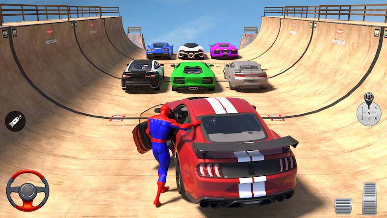 Взломанная Superhero Car: Mega Ramp Games на Андроид - Взлом все открыто